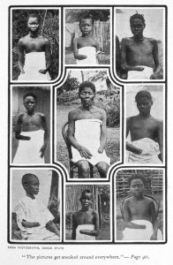 Photographs from Mark Twain’s King Leopold’s Soliloquy (1905). They have been taken in at least two different places, Ikoko and Bonginda. As Danielson was the only photographer present in both, it is very likely that he has taken at least some of them. Note the use of the white blankets to highlight the maiming. 